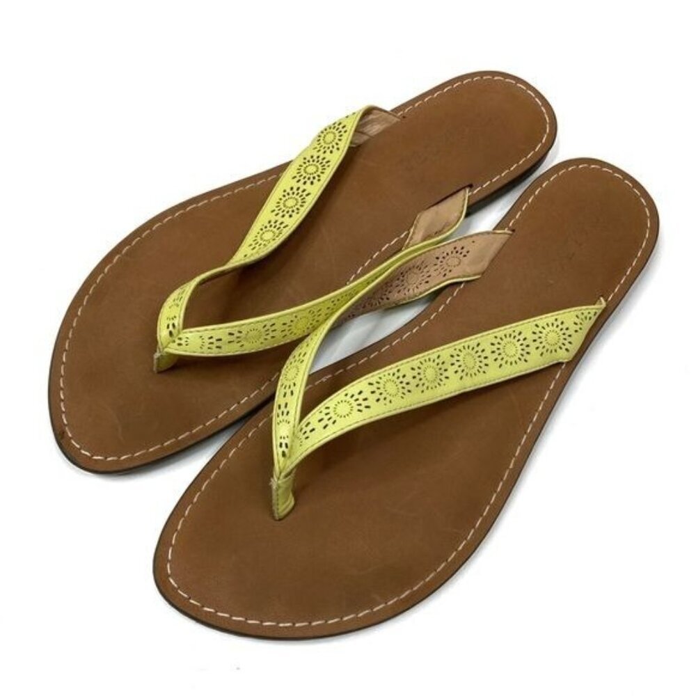 Talbots | Yellow Floral Eyelet Flip Flop Sandals 9